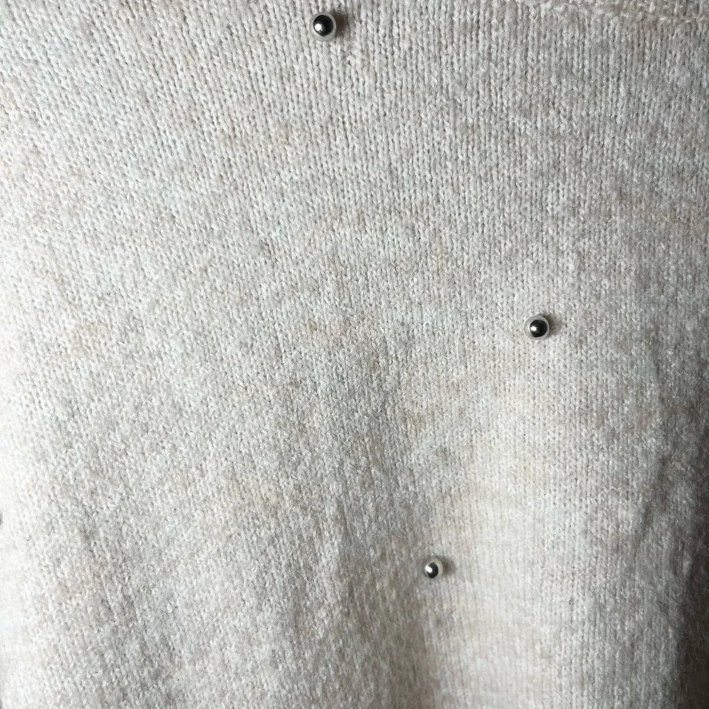 H&M‎ Neutral Knitted Crewneck Sweater Beaded Embellishments | Small